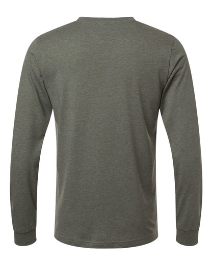 BELLA + CANVAS 3501CVC Heather CVC Long Sleeve Tee - Heather Military Green - Back View