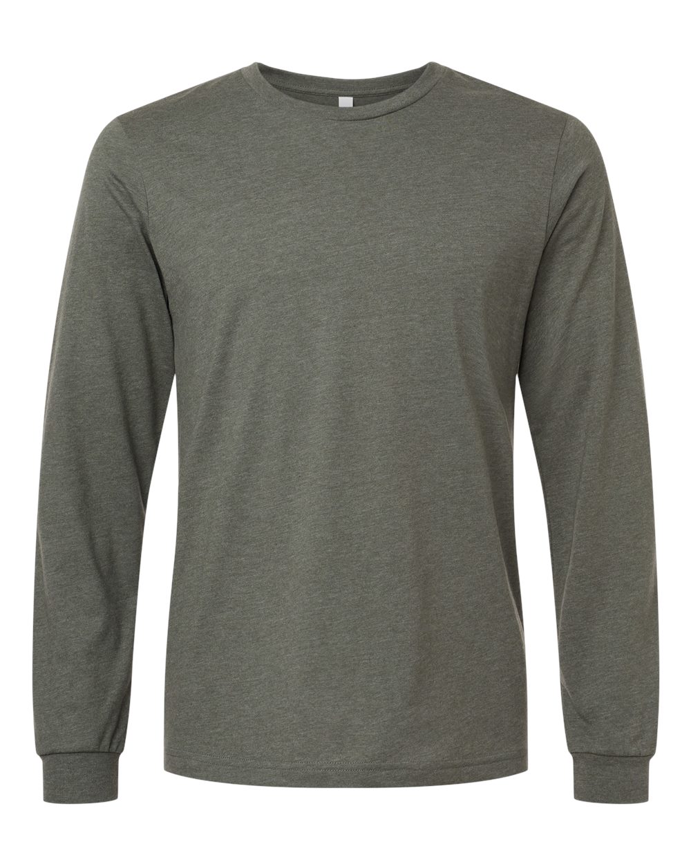 BELLA + CANVAS 3501CVC Heather CVC Long Sleeve Tee - Heather Military Green - Front View