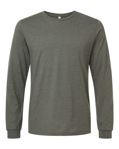 BELLA + CANVAS 3501CVC Heather CVC Long Sleeve Tee - Heather Military Green - Front View