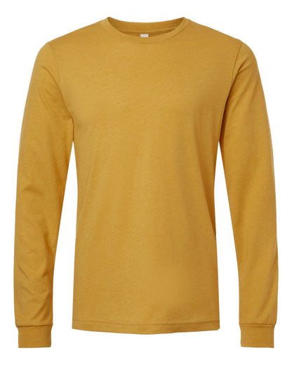 BELLA + CANVAS 3501CVC Heather CVC Long Sleeve Tee - Heather Mustard - Front View