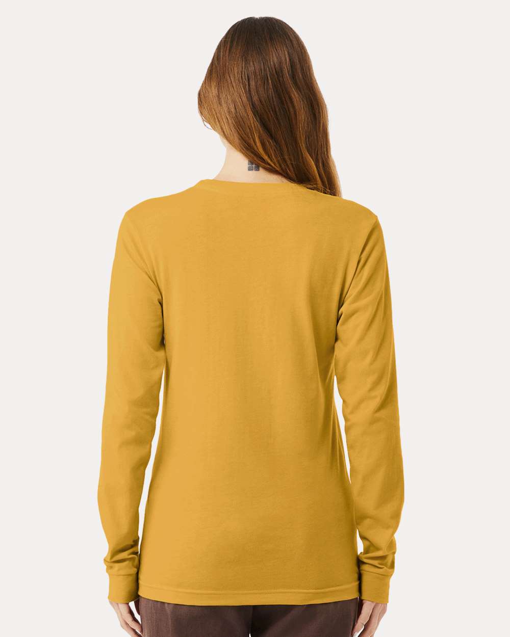 BELLA + CANVAS 3501CVC Heather CVC Long Sleeve Tee - Heather Mustard - On Model Back