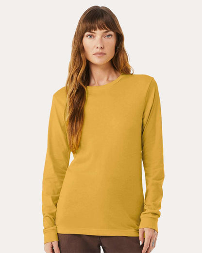 BELLA + CANVAS 3501CVC Heather CVC Long Sleeve Tee - Heather Mustard - On Model Front