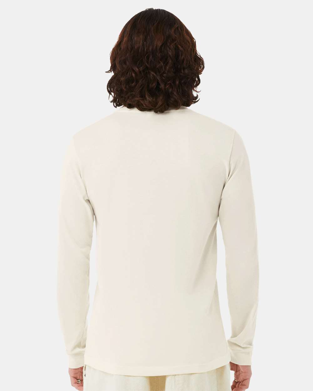 BELLA + CANVAS 3501CVC Heather CVC Long Sleeve Tee - Heather Natural - On Model Back