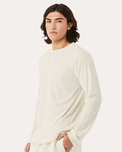 BELLA + CANVAS 3501CVC Heather CVC Long Sleeve Tee - Heather Natural - On Model Side