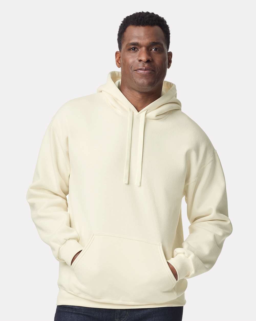 Gildan 19500 Unisex Hammer™ Maxweight Hooded Sweatshirt - Off White - On Model Front