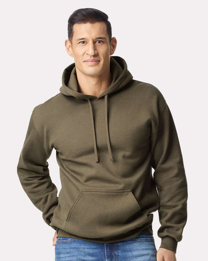 Gildan 19500 Unisex Hammer™ Maxweight Hooded Sweatshirt - Olive - On Model Front