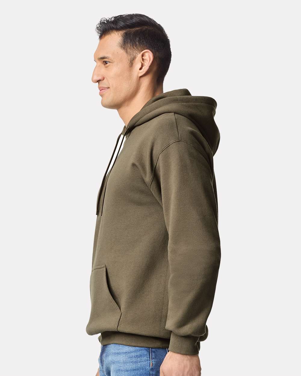 Gildan 19500 Unisex Hammer™ Maxweight Hooded Sweatshirt - Olive - On Model Side