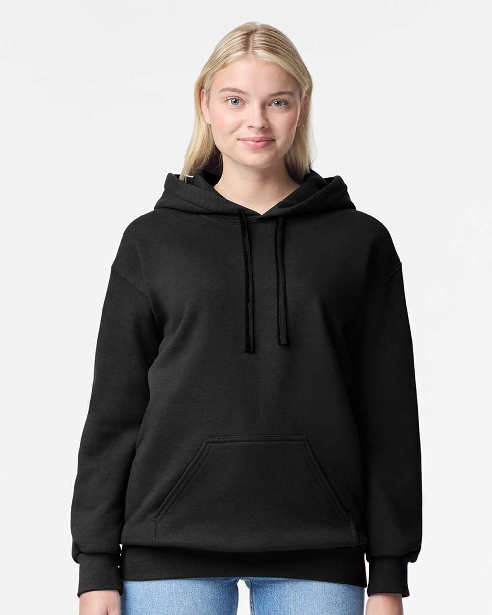 Gildan 19500 Unisex Hammer™ Maxweight Hooded Sweatshirt - Pitch Black - On Model Front