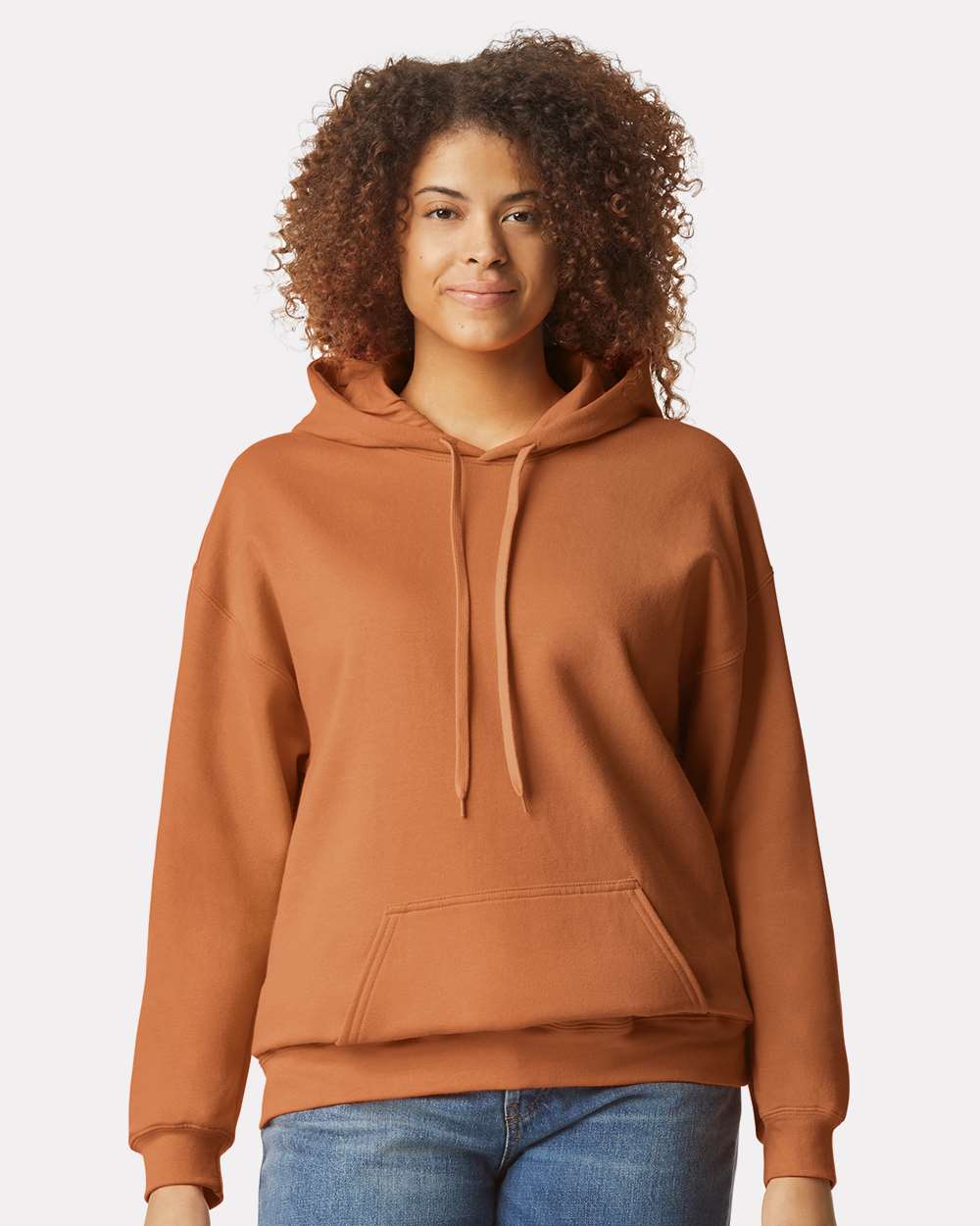 Gildan SF500 Unisex Softstyle® Midweight Hooded Sweatshirt - Texas Orange - On Model Front