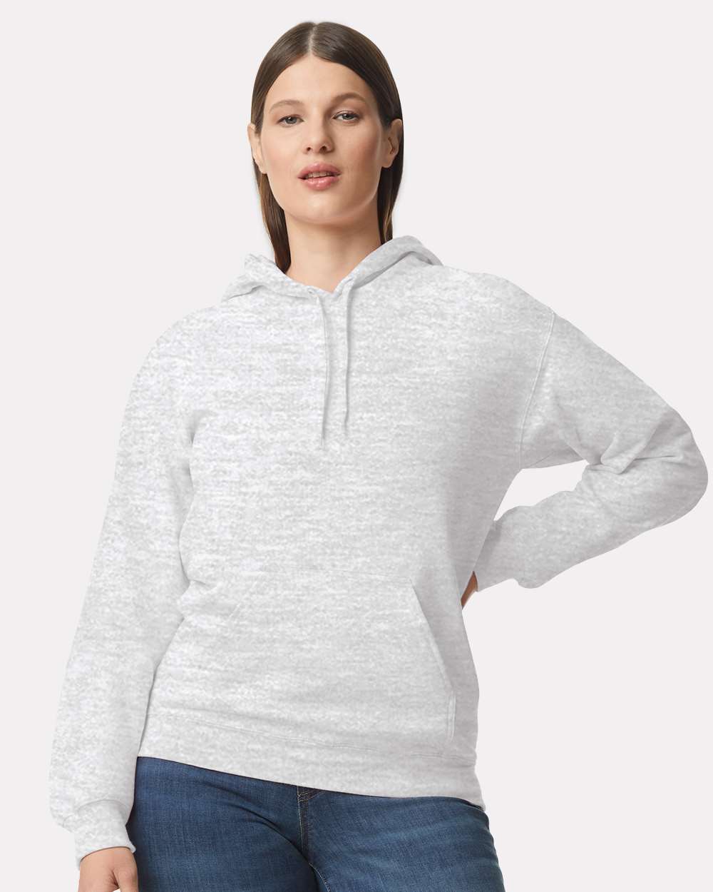 Gildan SF500 Unisex Softstyle® Midweight Hooded Sweatshirt - Ash - On Model Front