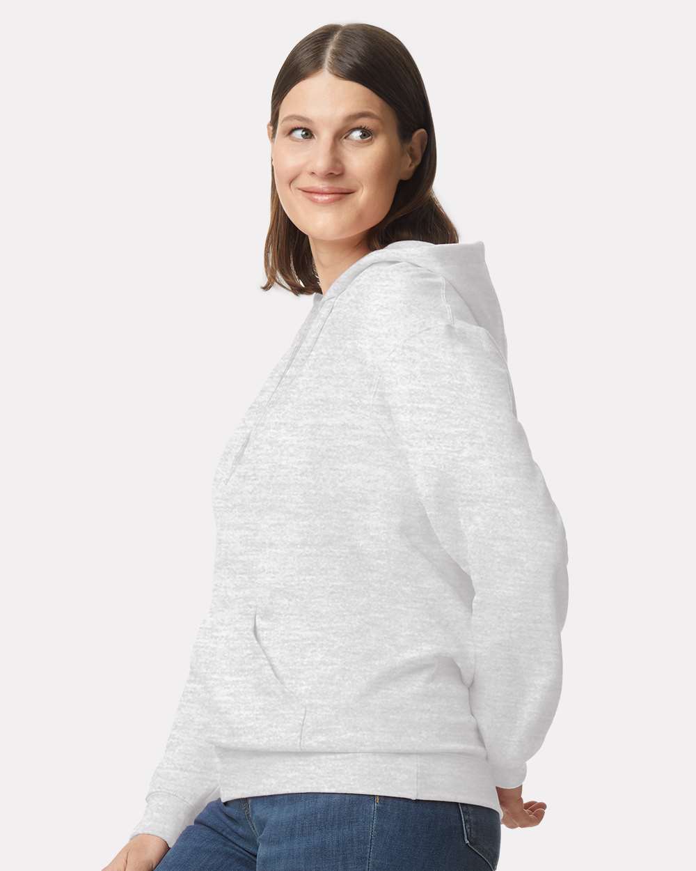 Gildan SF500 Unisex Softstyle® Midweight Hooded Sweatshirt - Ash - On Model Side