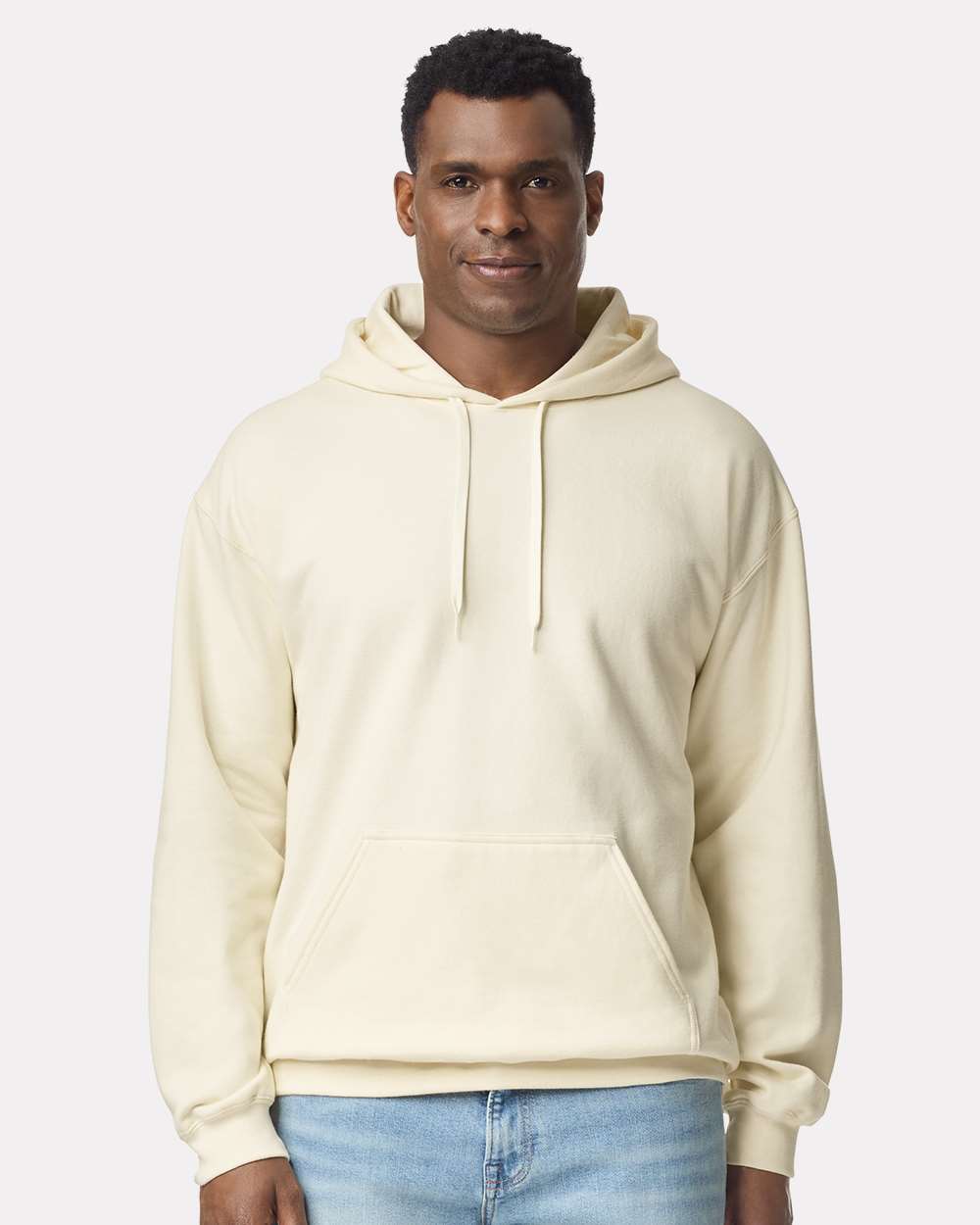 Gildan SF500 Unisex Softstyle® Midweight Hooded Sweatshirt - Off White - On Model Front