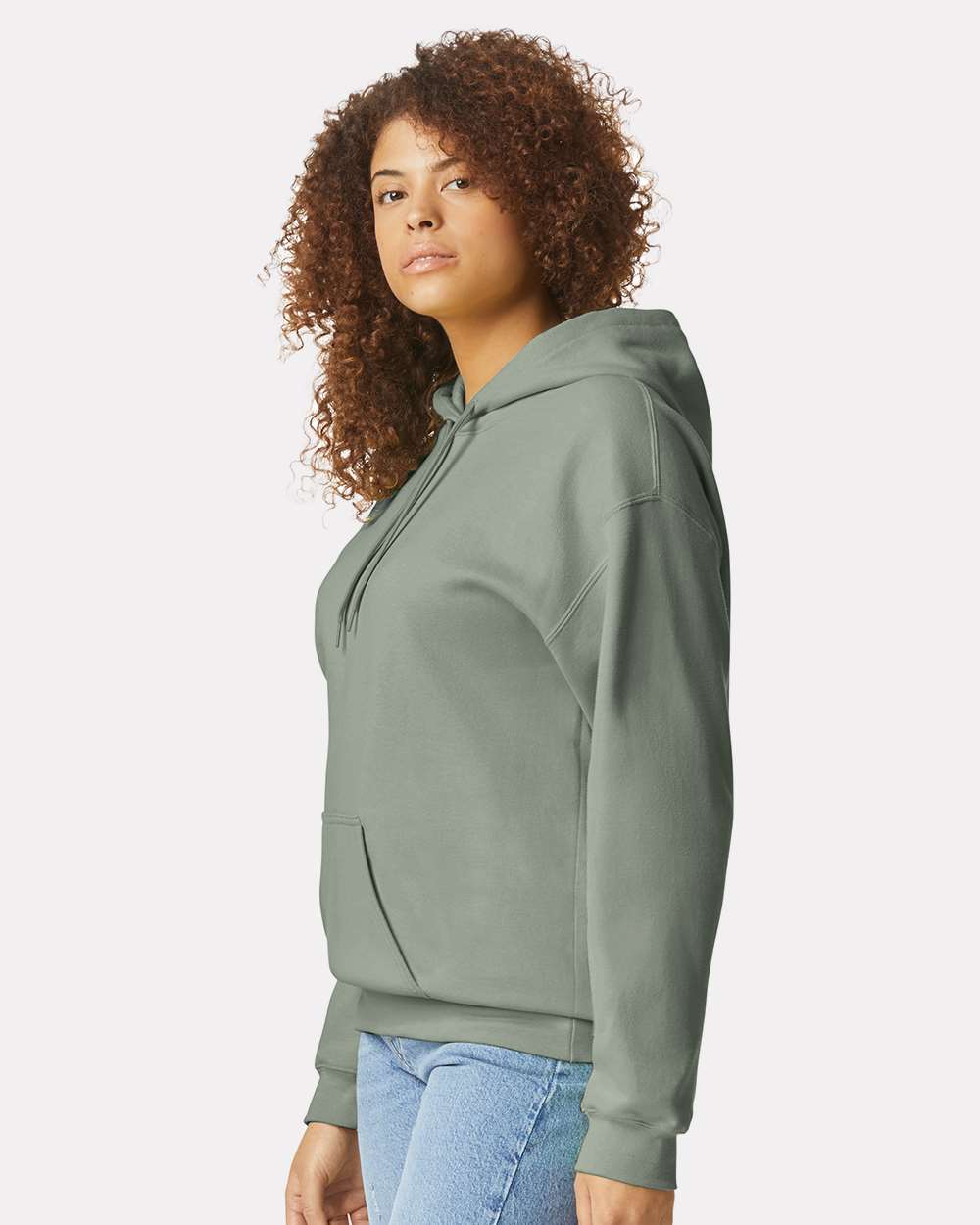 Gildan SF500 Unisex Softstyle® Midweight Hooded Sweatshirt - Sage - On Model Side