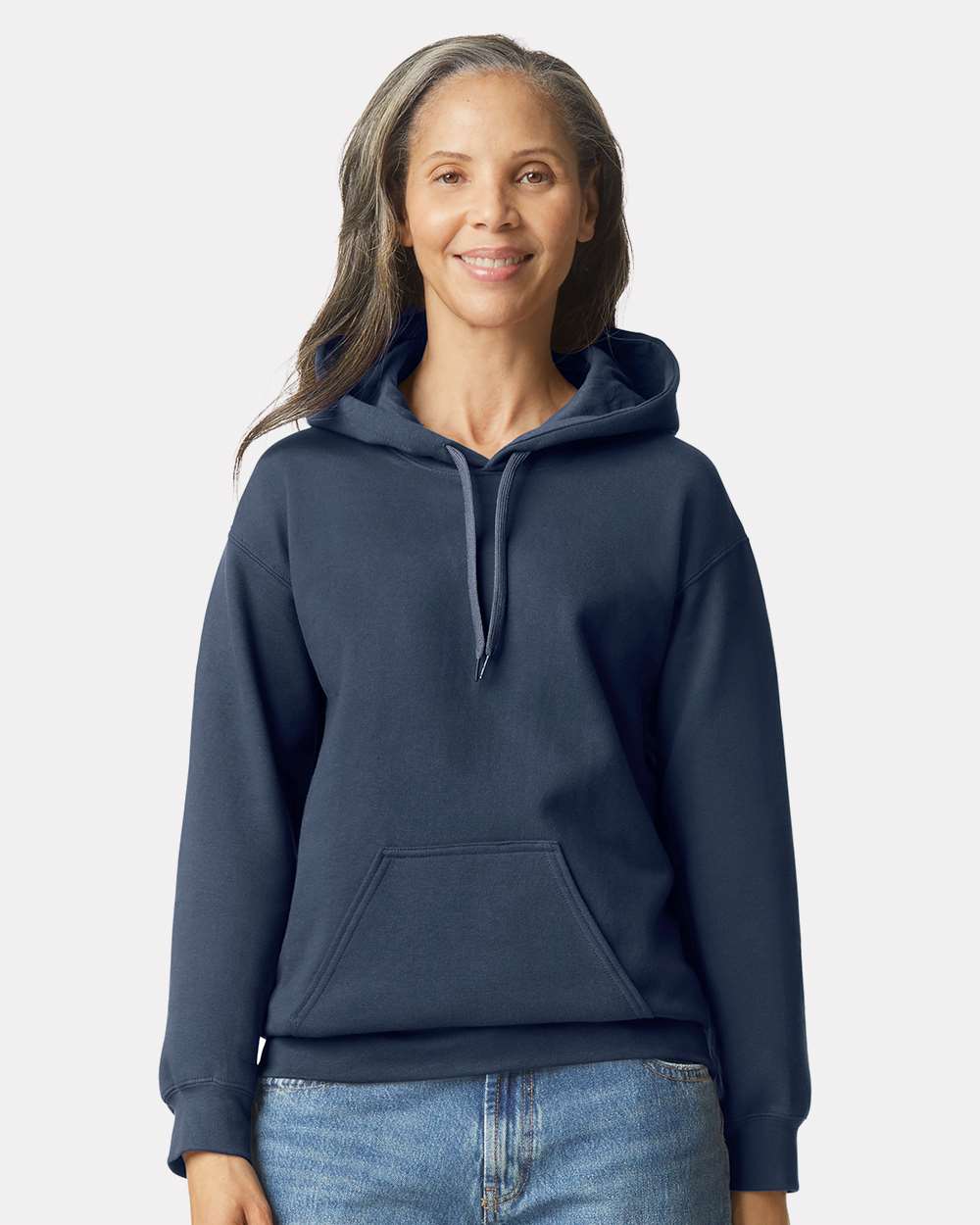 Gildan SF500 Unisex Softstyle® Midweight Hooded Sweatshirt - Blue Dusk - On Model Front