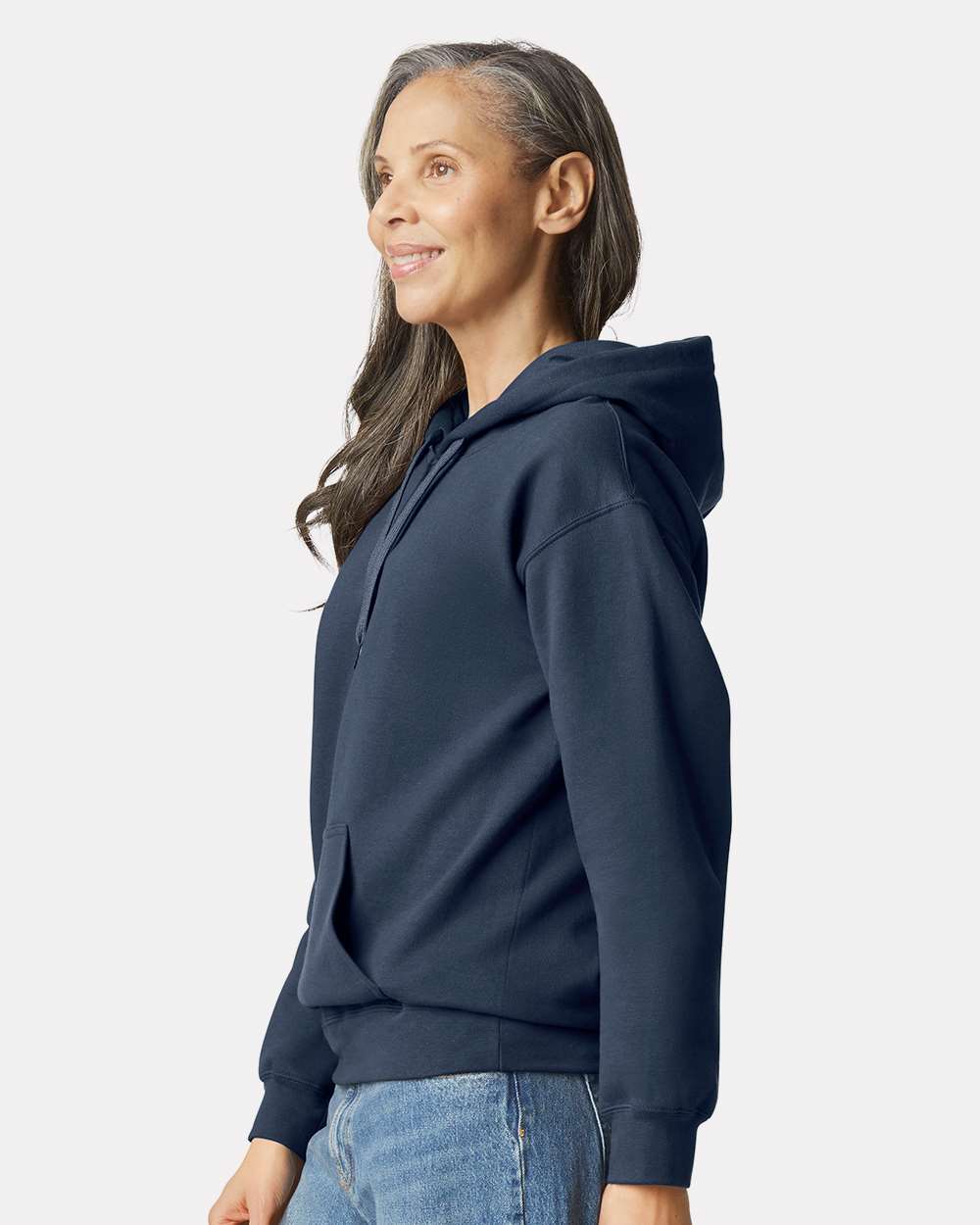 Gildan SF500 Unisex Softstyle® Midweight Hooded Sweatshirt - Blue Dusk - On Model Side