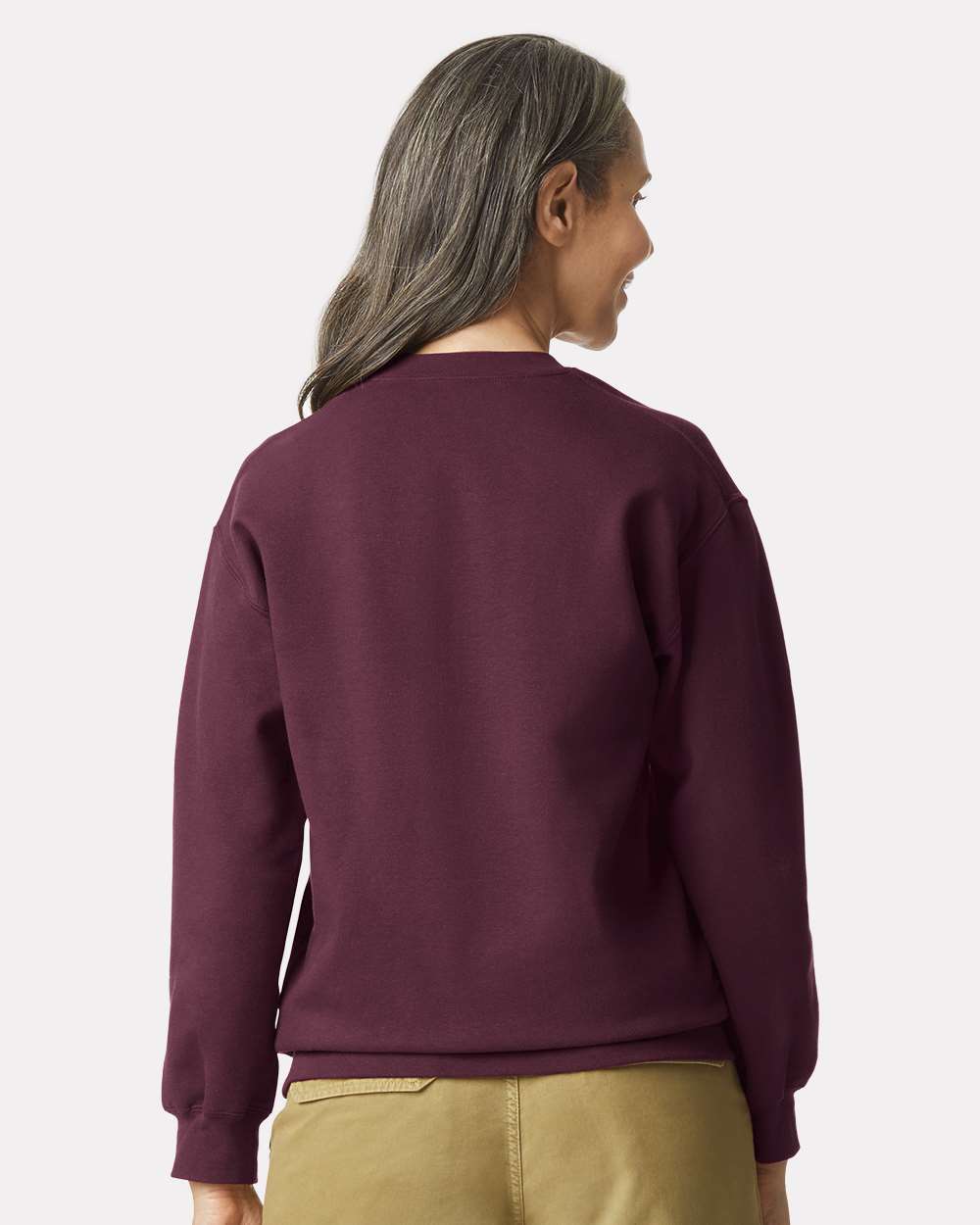 Gildan SF000 Unisex Softstyle® Midweight Crewneck Sweatshirt - Maroon - On Model Back
