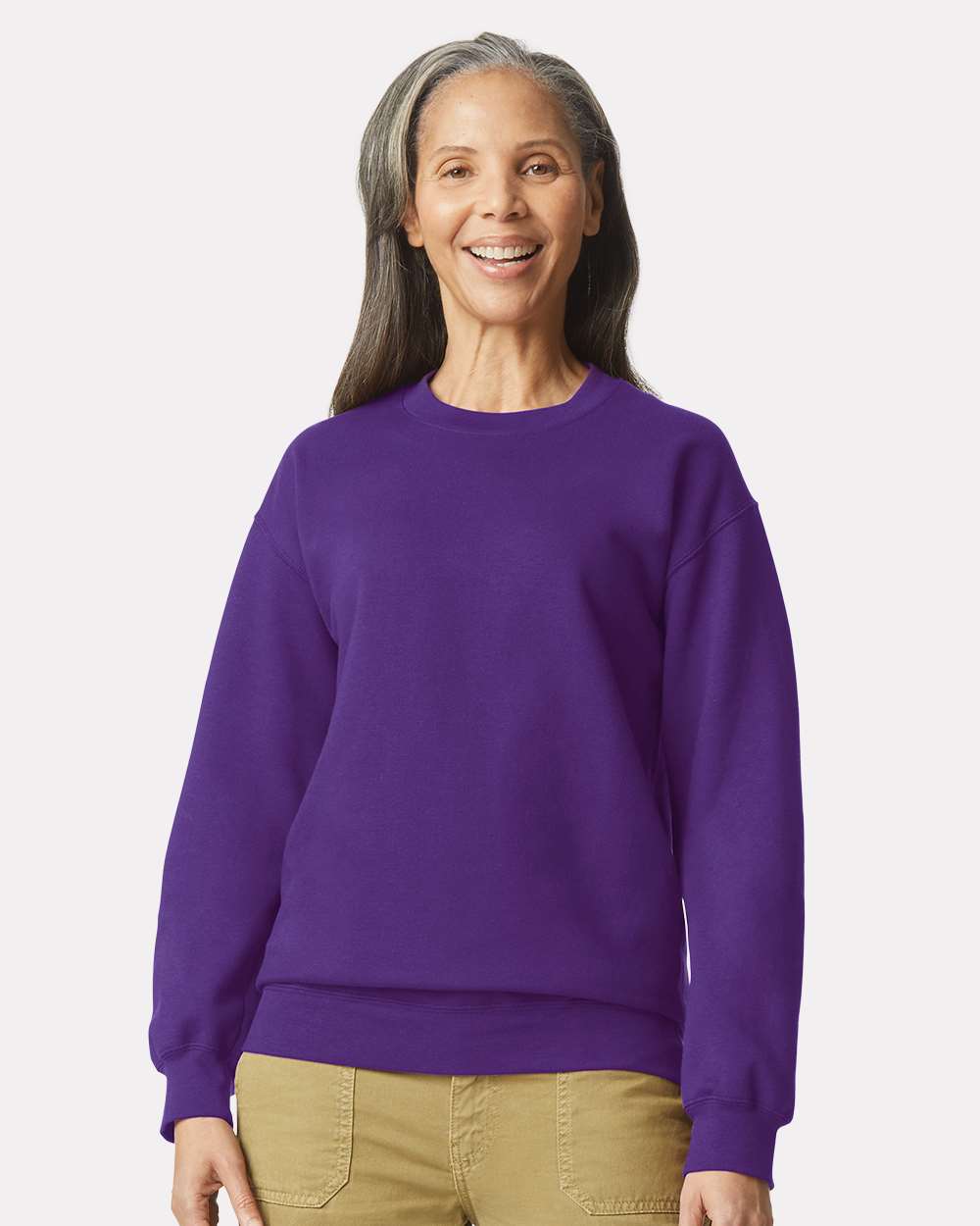 Gildan SF000 Unisex Softstyle® Midweight Crewneck Sweatshirt - Purple - On Model Front