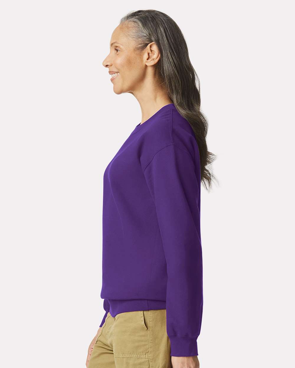 Gildan SF000 Unisex Softstyle® Midweight Crewneck Sweatshirt - Purple - On Model Side