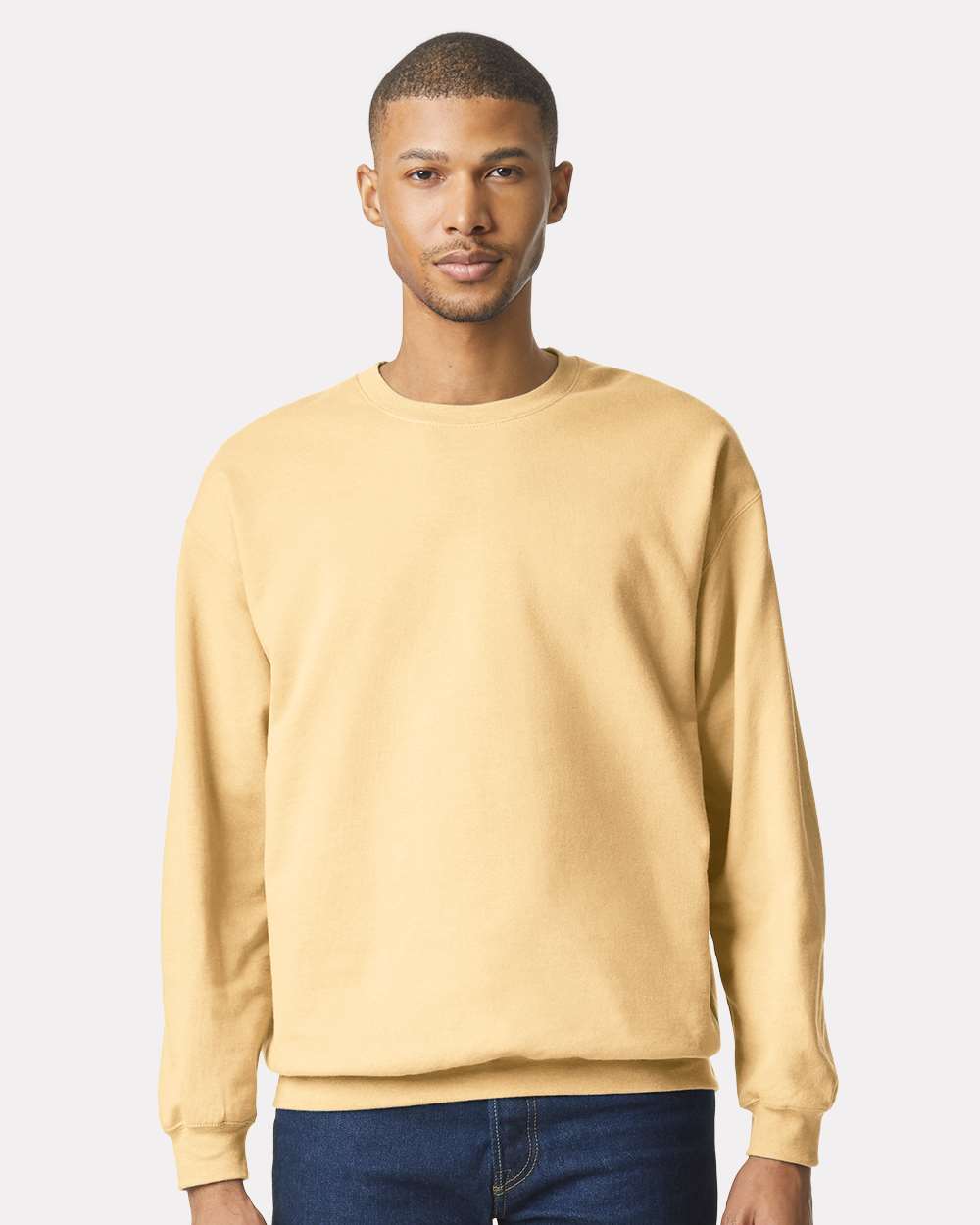 Gildan SF000 Unisex Softstyle® Midweight Crewneck Sweatshirt - Yellow Haze - On Model Front