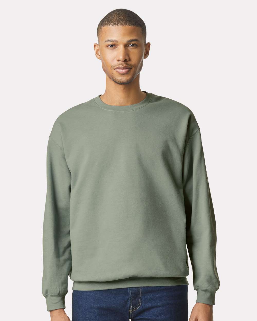 Gildan SF000 Unisex Softstyle® Midweight Crewneck Sweatshirt - Sage - On Model Front