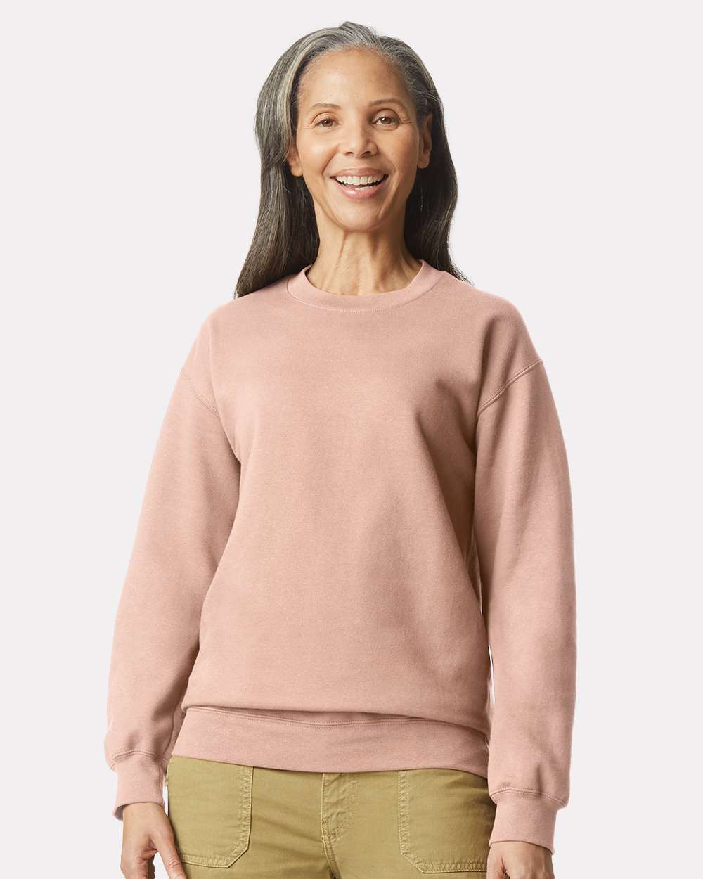Gildan SF000 Unisex Softstyle® Midweight Crewneck Sweatshirt - Dusty Rose - On Model Front
