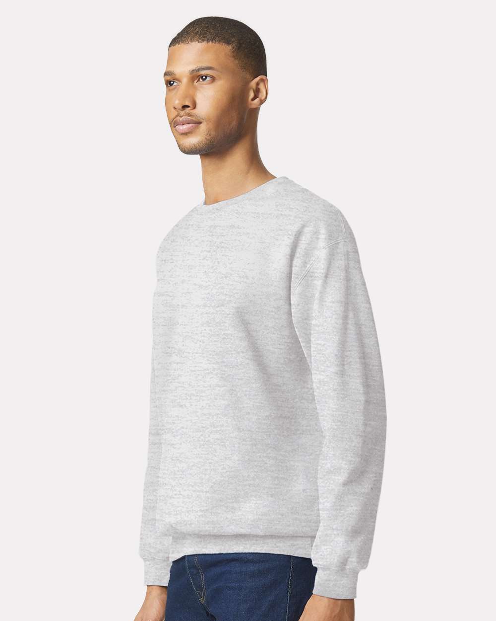 Gildan SF000 Unisex Softstyle® Midweight Crewneck Sweatshirt - Ash - On Model Side