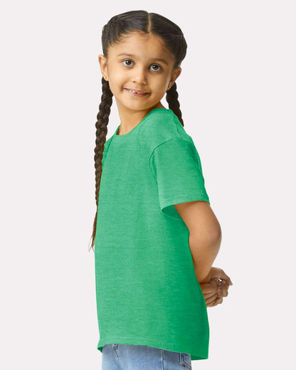 Gildan 64000B Youth Softstyle® T-Shirt - Heather Irish Green - On Model Side