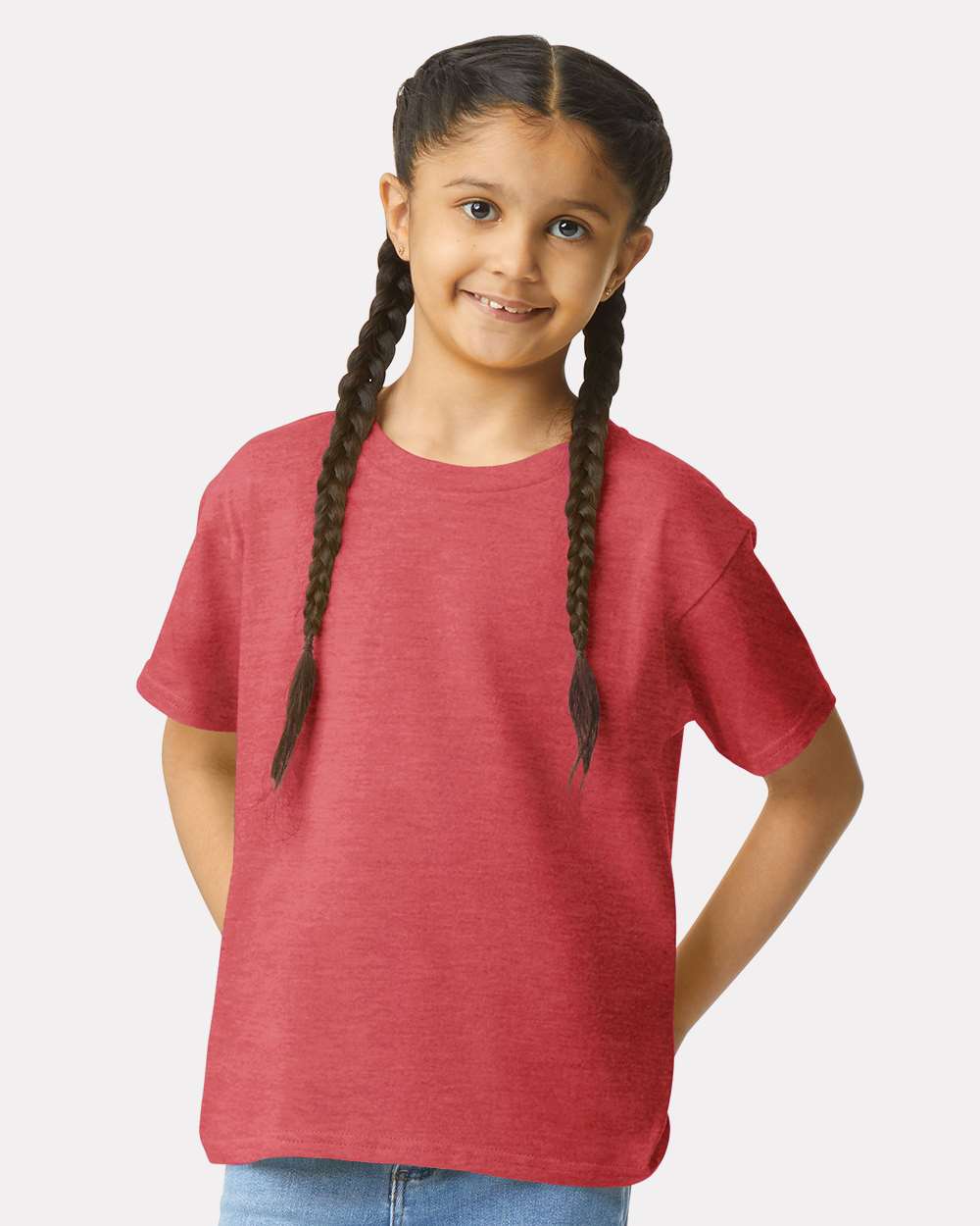 Gildan 64000B Youth Softstyle® T-Shirt - Heather Red - On Model Front
