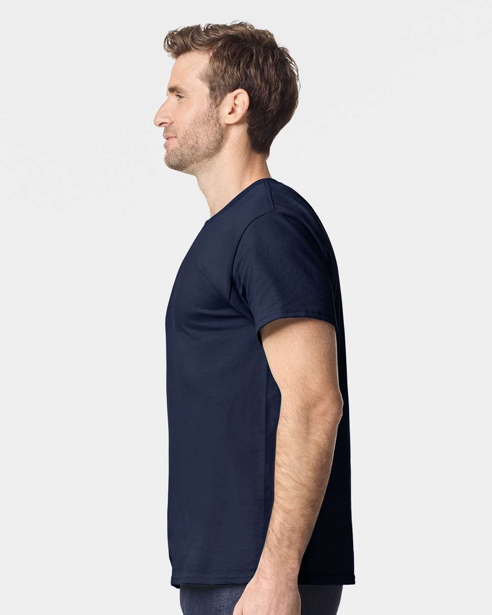 Gildan 5000 Unisex Heavy Cotton™ T-Shirt - Blue Dusk - On Model Side