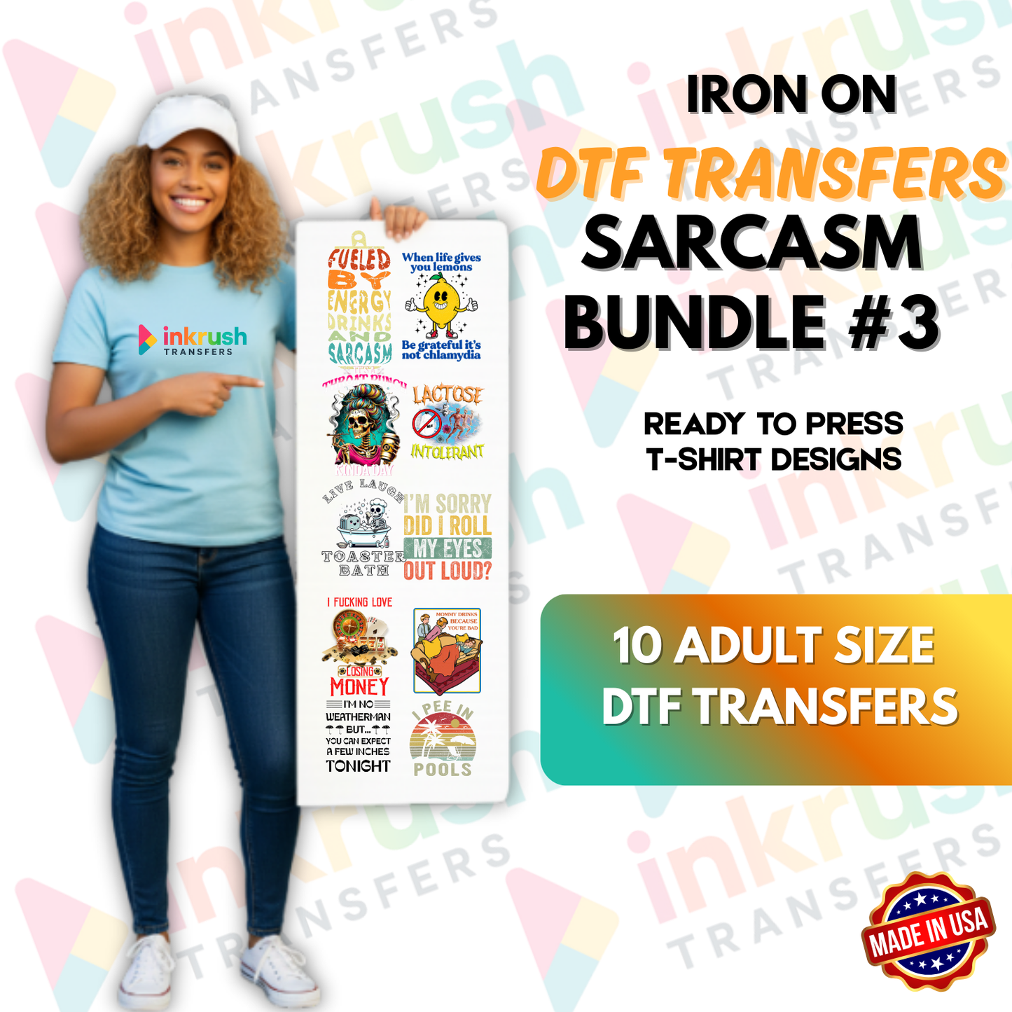 Sarcasm Bundle #3 – Coffee, Mondays & Anti-Social (22″ Gang Sheet, 10 Transfers)