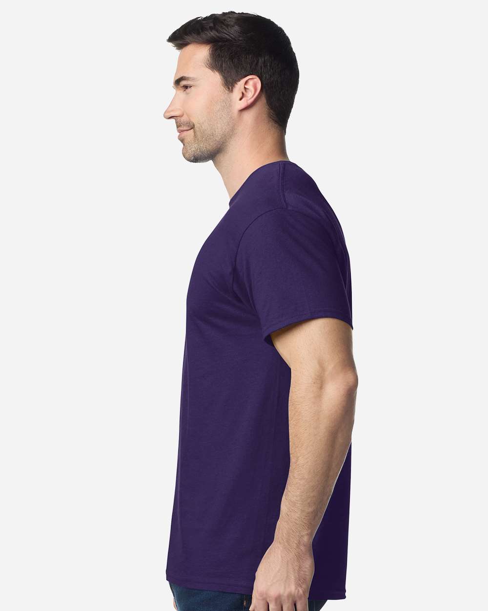 Gildan 5000 Unisex Heavy Cotton™ T-Shirt - Fan Dark Purple - On Model Side
