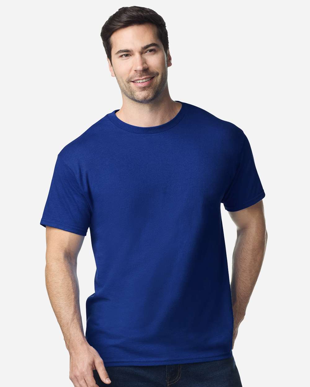 Gildan 5000 Unisex Heavy Cotton™ T-Shirt - Fan Deep Royal - On Model Front