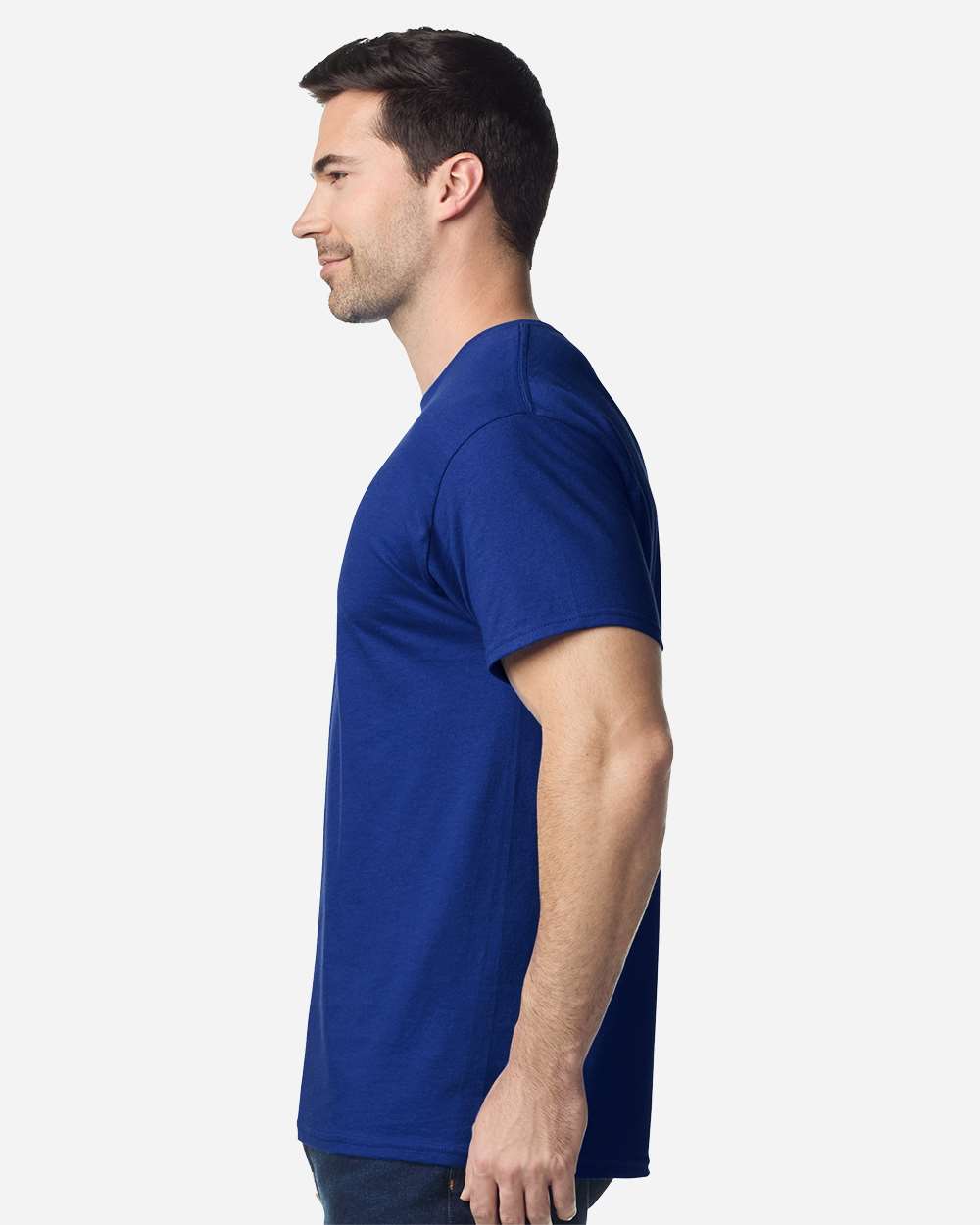 Gildan 5000 Unisex Heavy Cotton™ T-Shirt - Fan Deep Royal - On Model Side