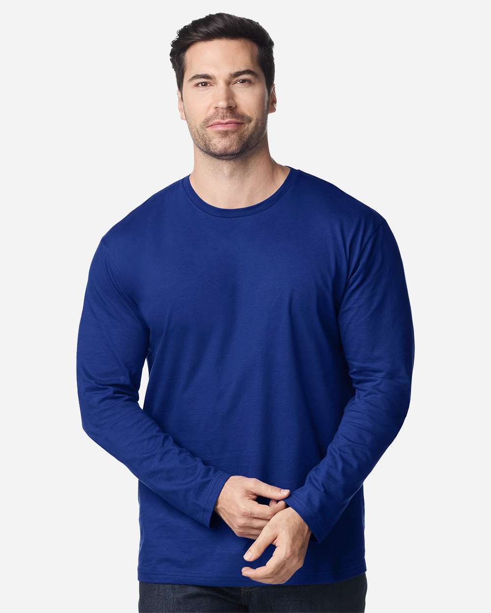 Gildan 64400 Unisex Softstyle® Long Sleeve T-Shirt - Fan Deep Royal - On Model Front