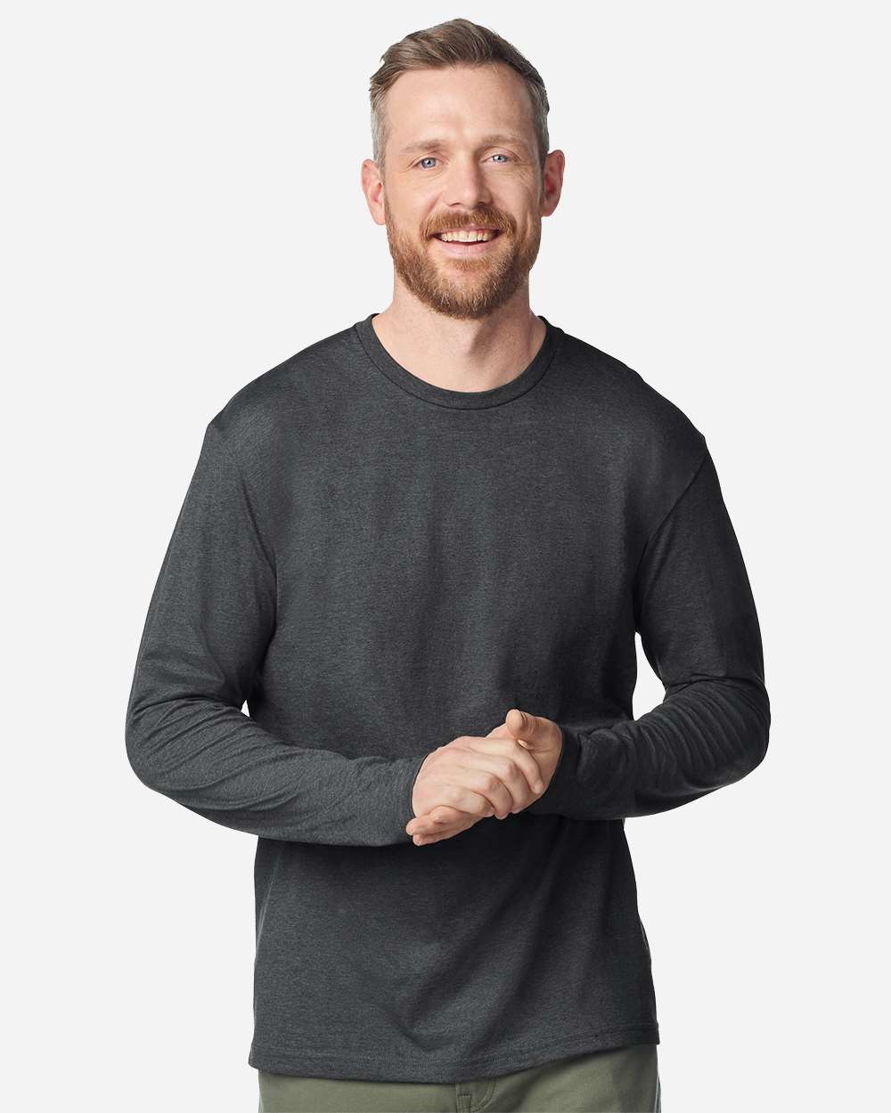 Gildan 64400 Unisex Softstyle® Long Sleeve T-Shirt - Heather Dark Grey - On Model Front