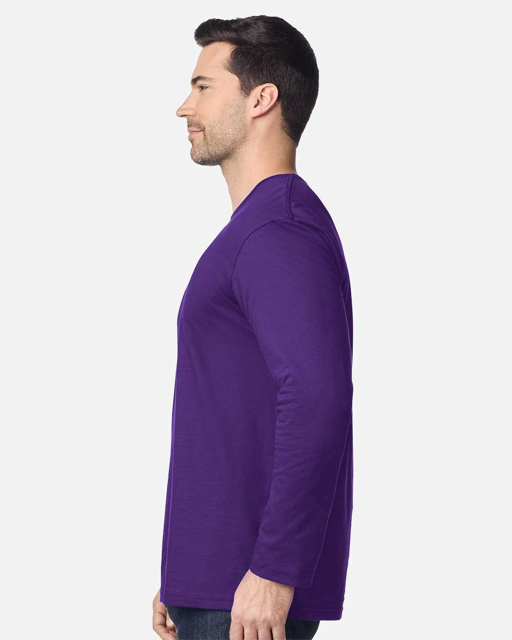 Gildan 64400 Unisex Softstyle® Long Sleeve T-Shirt - Purple - On Model Side
