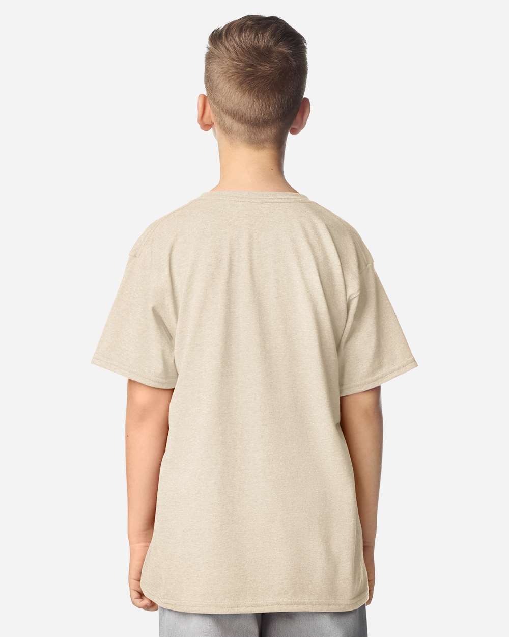 Gildan 64000B Youth Softstyle® T-Shirt - Heather Oatmeal - On Model Back