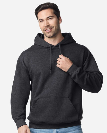 Gildan SF500 Unisex Softstyle® Midweight Hooded Sweatshirt - Heather Black - On Model Front
