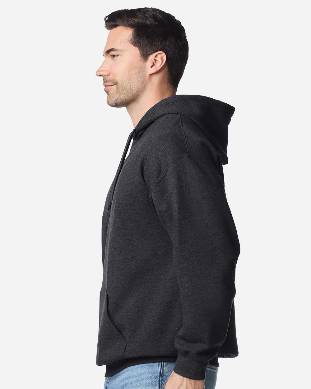 Gildan SF500 Unisex Softstyle® Midweight Hooded Sweatshirt - Heather Black - On Model Side
