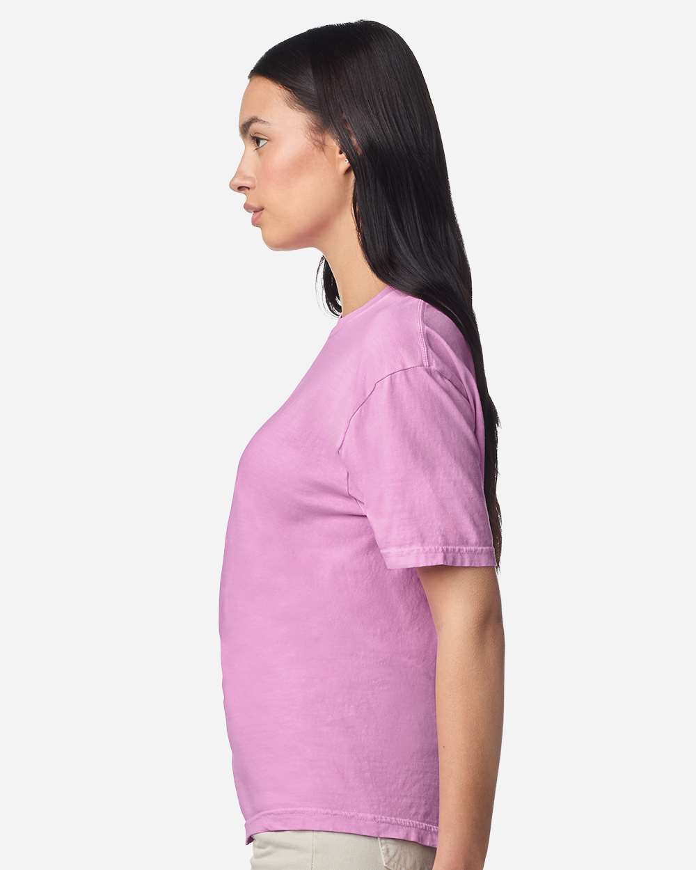 Comfort Colors 1717 Unisex Garment-Dyed Heavyweight T-Shirt - Rose Quartz - On Model Side