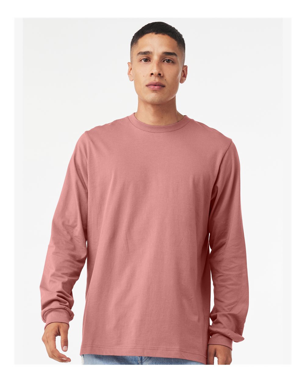 BELLA + CANVAS 3501 Unisex Jersey Long Sleeve Tee - Mauve - On Model Front