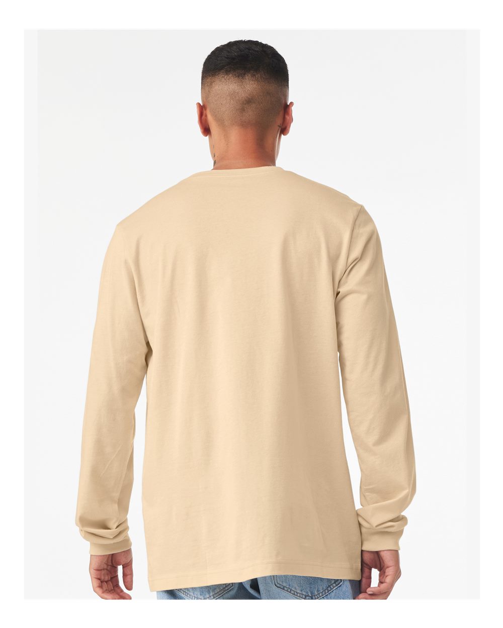 BELLA + CANVAS 3501 Unisex Jersey Long Sleeve Tee - Soft Cream - On Model Back