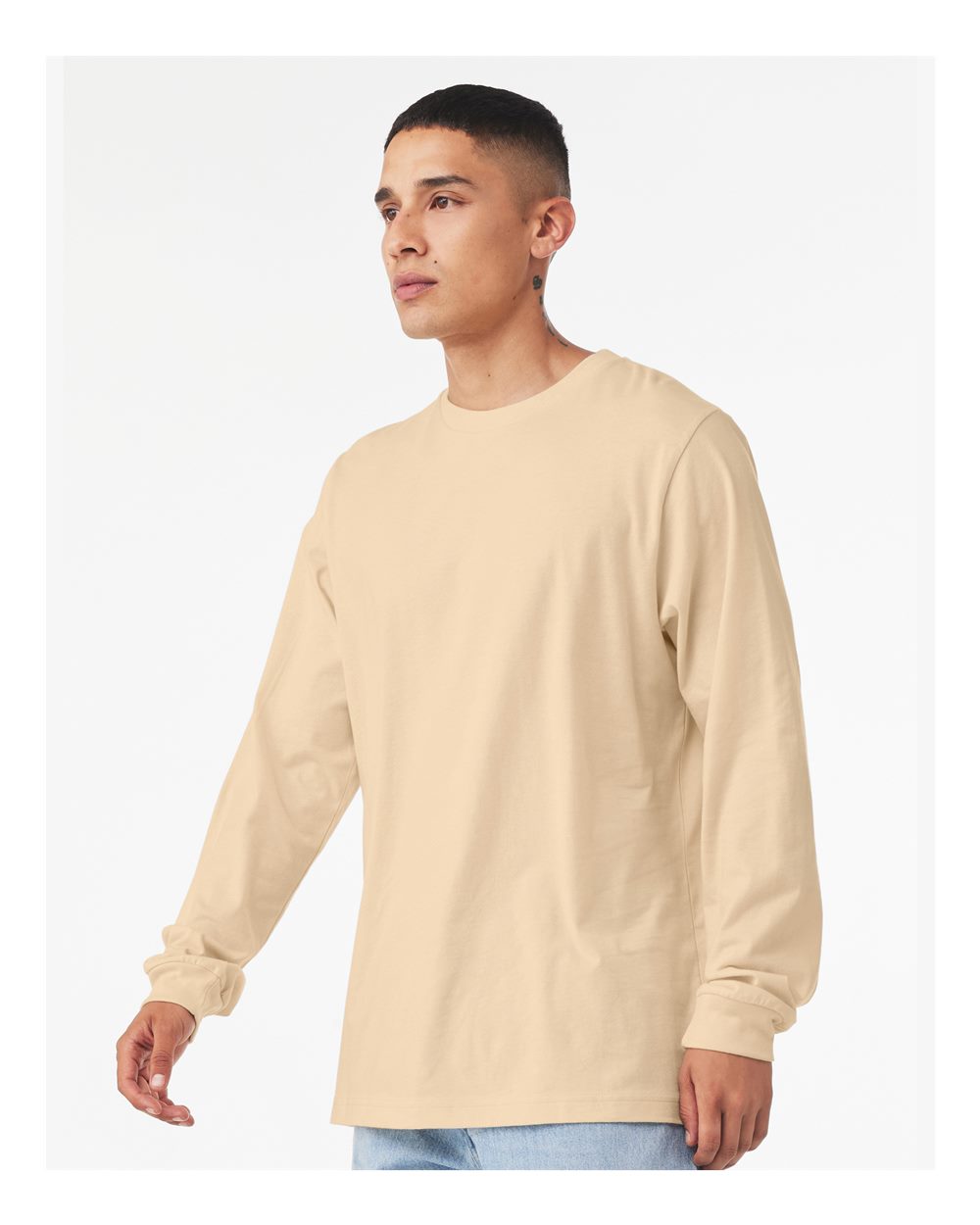 BELLA + CANVAS 3501 Unisex Jersey Long Sleeve Tee - Soft Cream - On Model Side