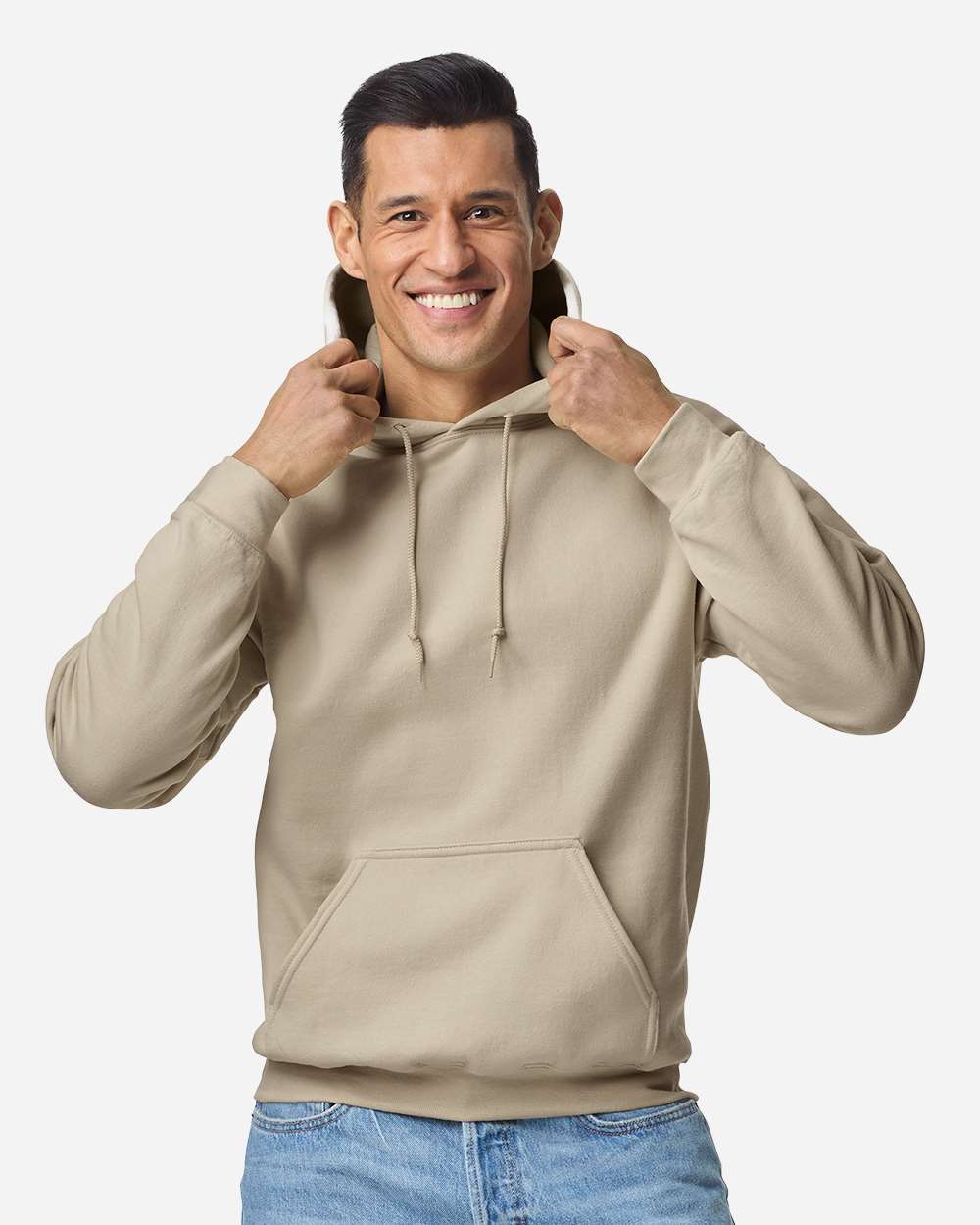 Gildan 18500 Unisex Heavy Blend™ Hooded Sweatshirt - Sand - On Model Front