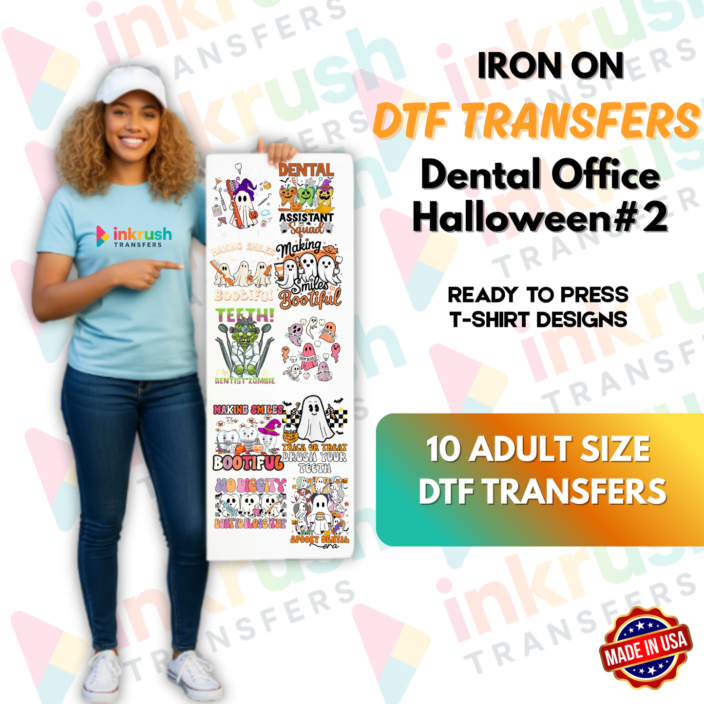 Dental Office Halloween Bundle #2 – Trick-or-Teeth (22″ Gang Sheet, 10 Transfers)