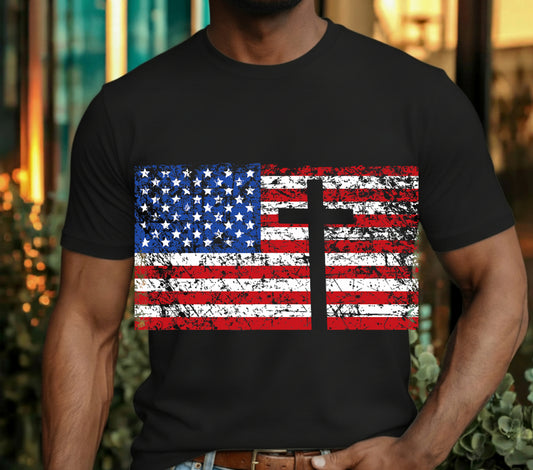 TRUST GOD American Flag Cross – Patriotic Christian DTF Transfer