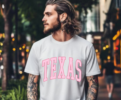 TEXAS Pink Varsity – Texas DTF Transfer