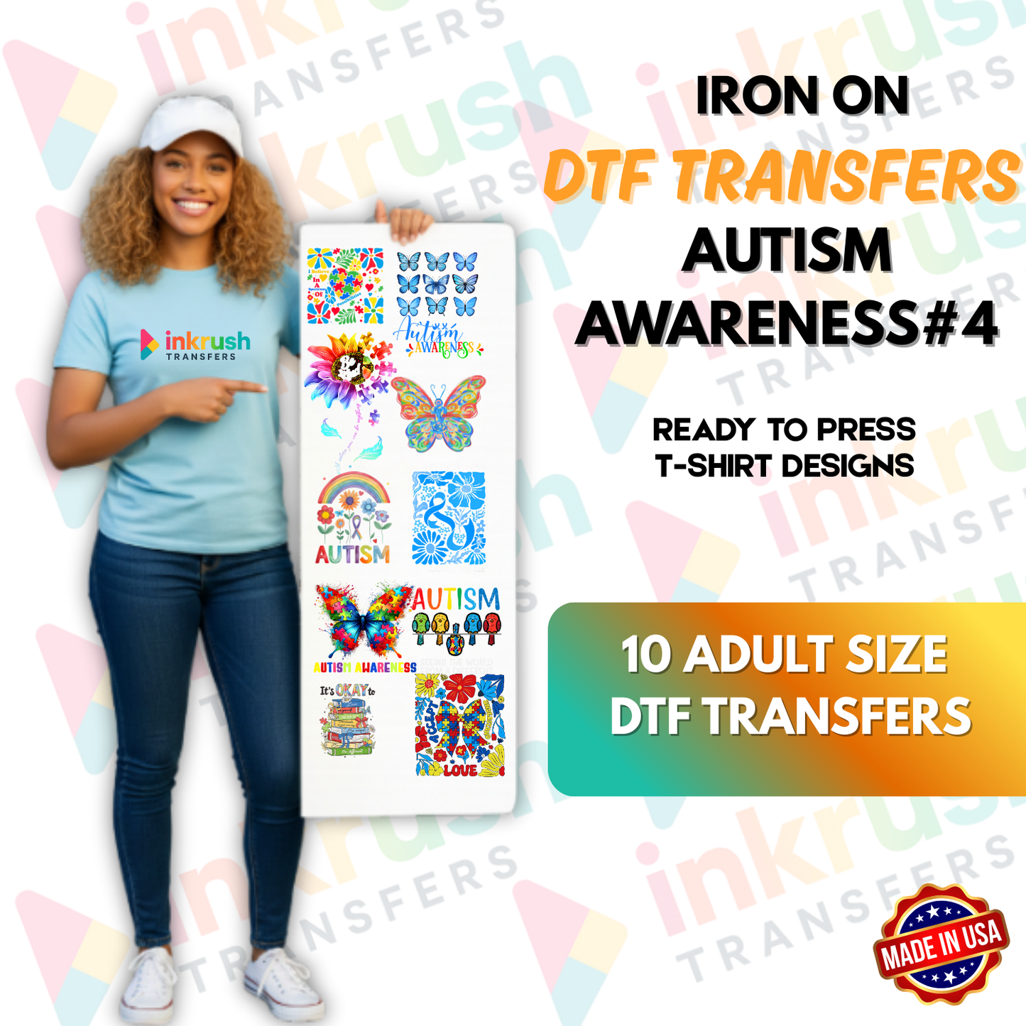 Autism Awareness Bundle #4 – Teacher & Classroom Support (22″ Gang Sheet, 10 Transfers)