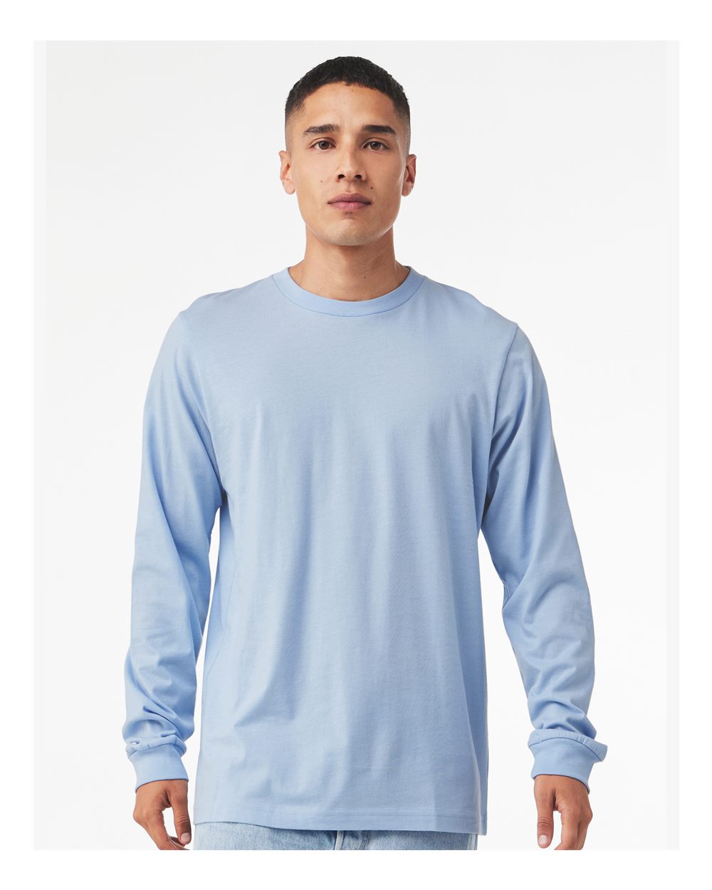 BELLA + CANVAS 3501 Unisex Jersey Long Sleeve Tee - Baby Blue - On Model Front