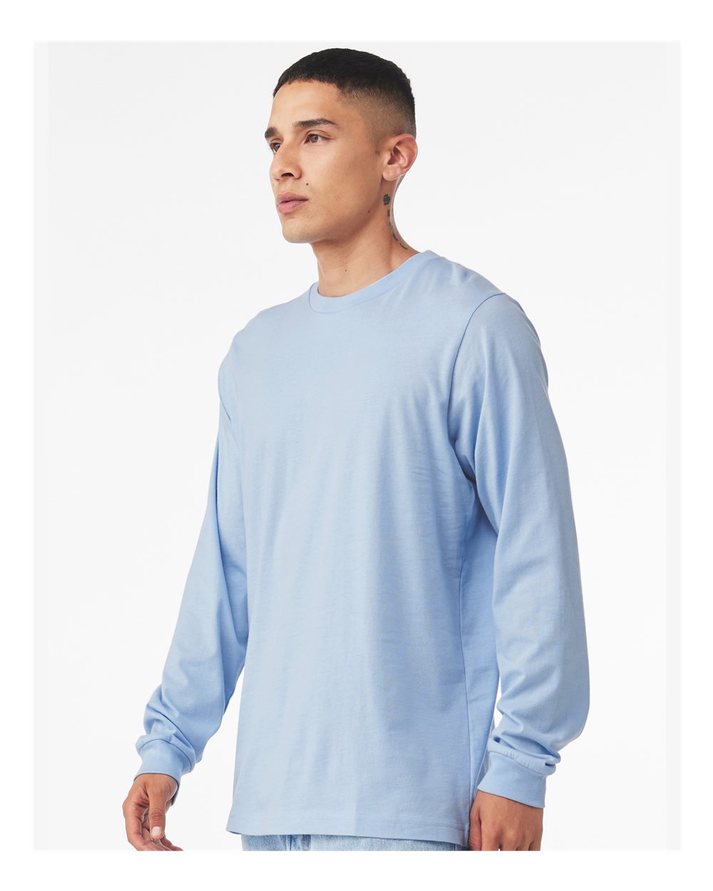 BELLA + CANVAS 3501 Unisex Jersey Long Sleeve Tee - Baby Blue - On Model Side